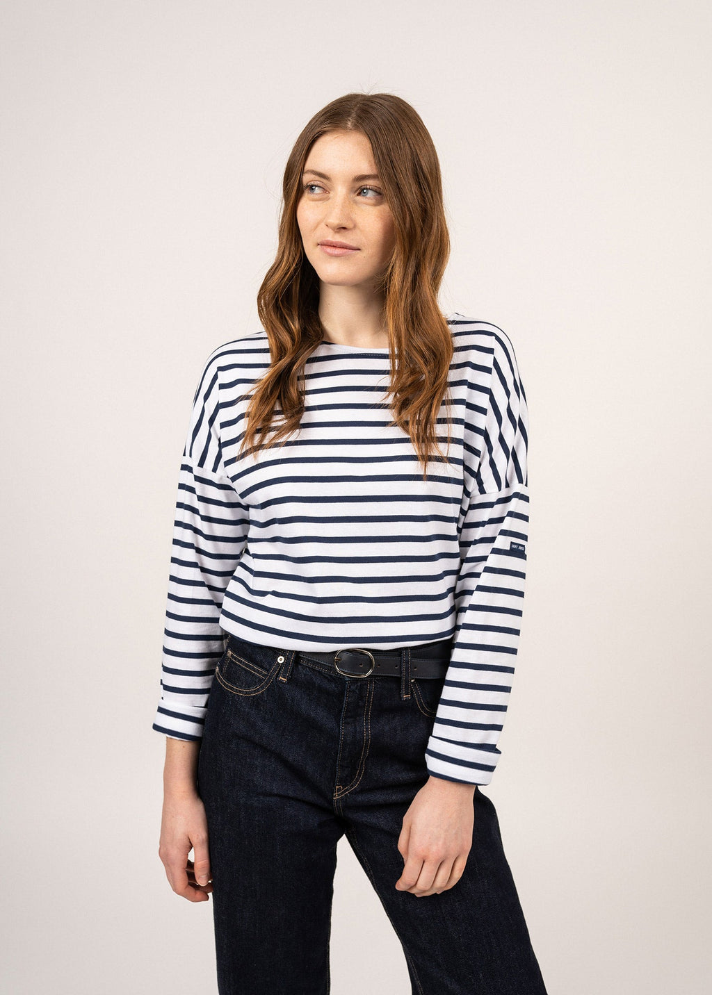 Saint James MINQUIERS DROP II - Drop-Shoulder Breton Striped Shirt | Soft Cotton | Straight Fit (WHITE / NAVY)