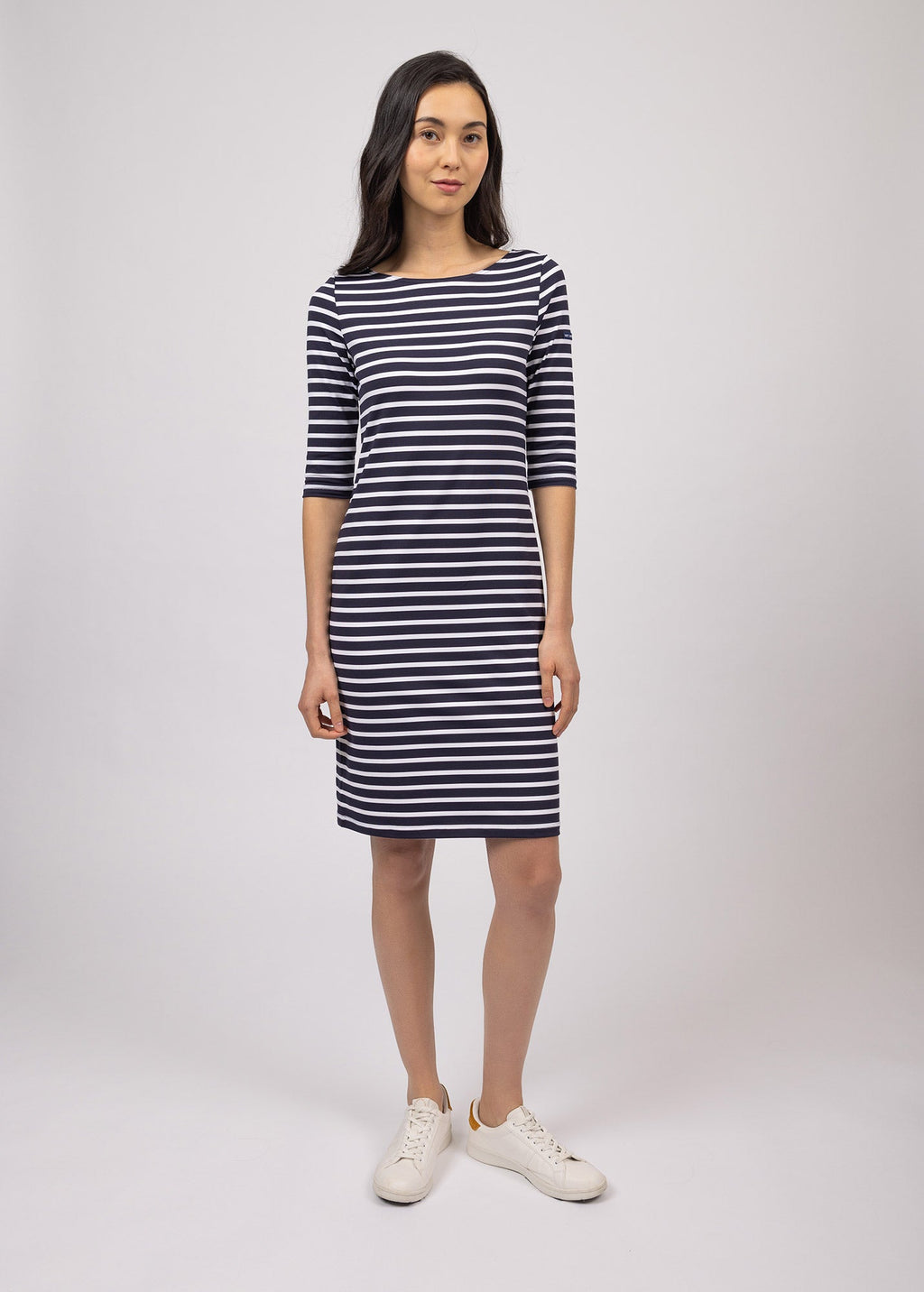 Saint James PROPRIANO - Form-Fitting Nautical Stripe Dress | Anti-UV Stretch Fabric (NAVY / WHITE)