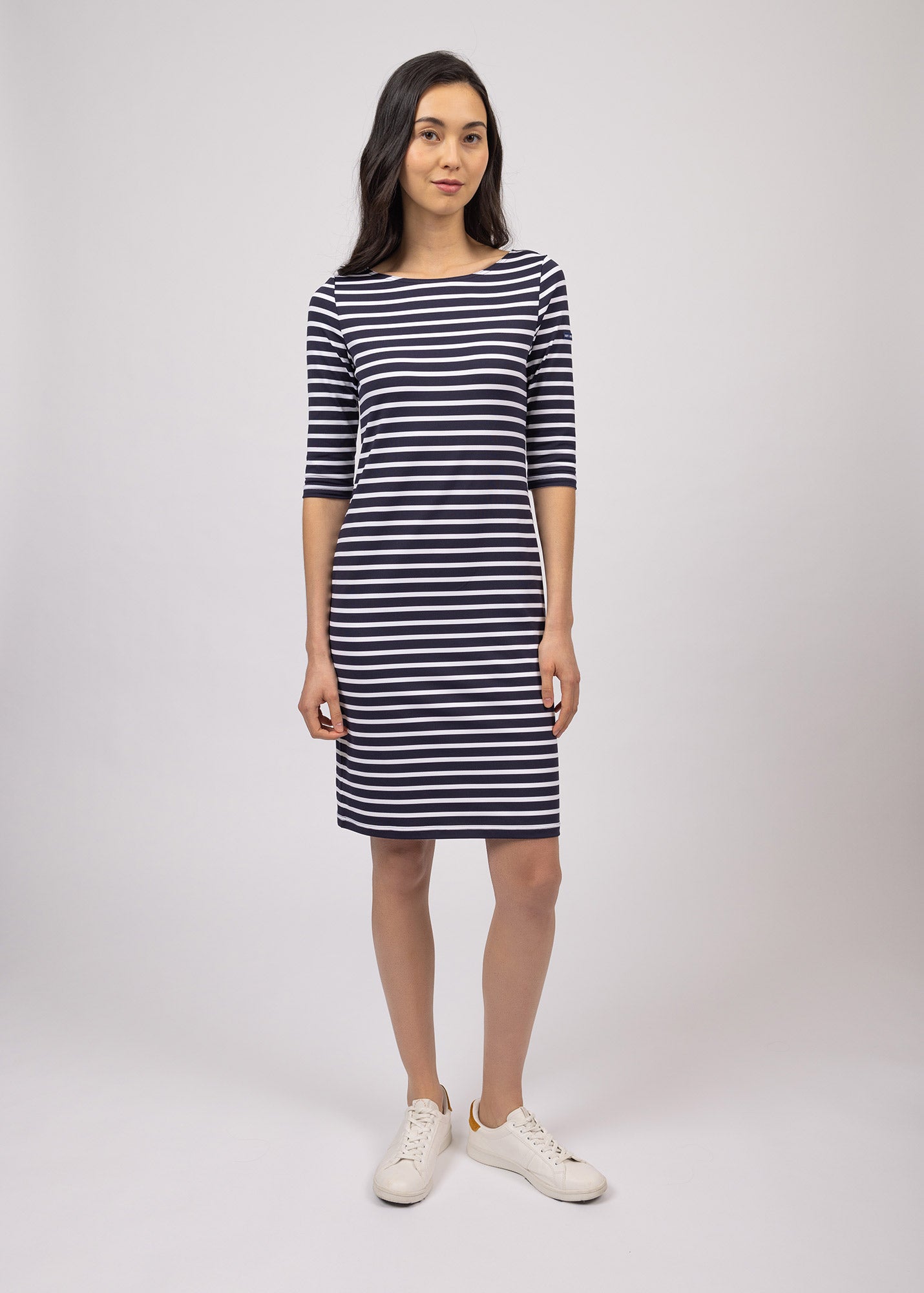 Saint James PROPRIANO - Form-Fitting Nautical Stripe Dress | Anti-UV Stretch Fabric (NAVY / WHITE)