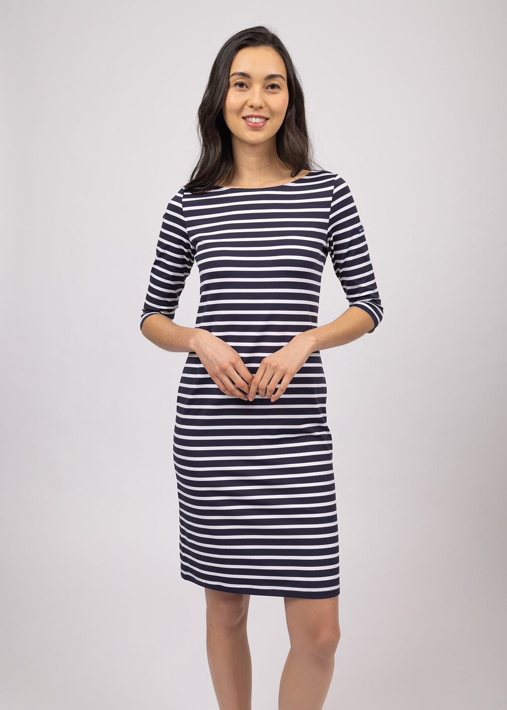 Saint James PROPRIANO - Form-Fitting Nautical Stripe Dress | Anti-UV Stretch Fabric (NAVY / WHITE)