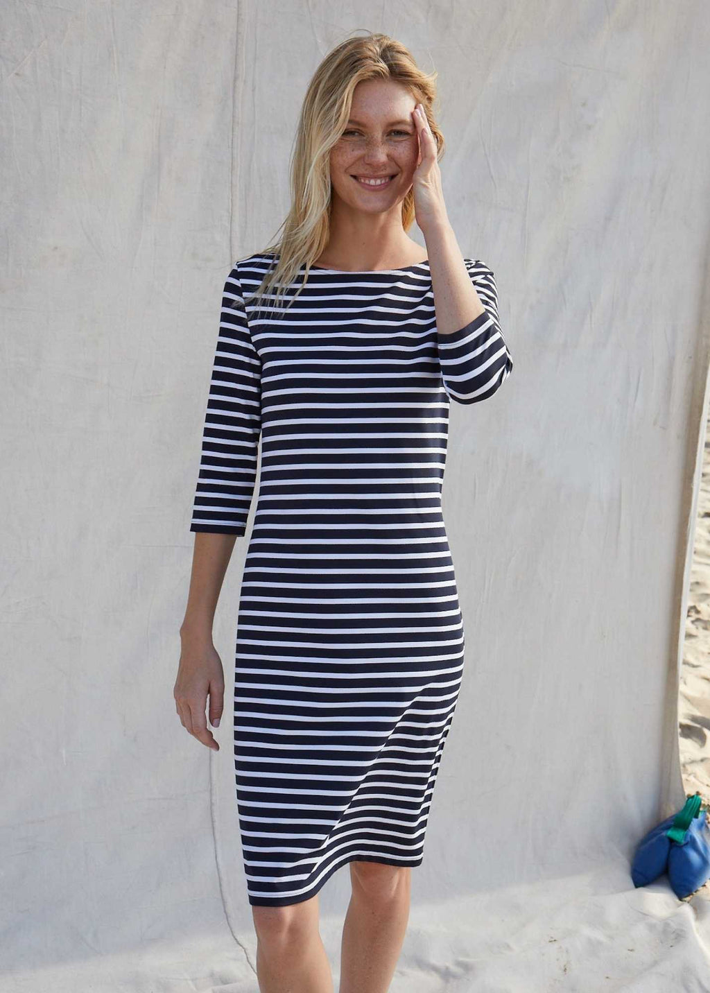 Saint James PROPRIANO - Form-Fitting Nautical Stripe Dress | Anti-UV Stretch Fabric (NAVY / WHITE)