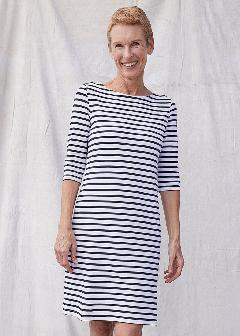 Saint James PROPRIANO - Form-Fitting Nautical Stripe Dress | Anti-UV Stretch Fabric (WHITE / NAVY)