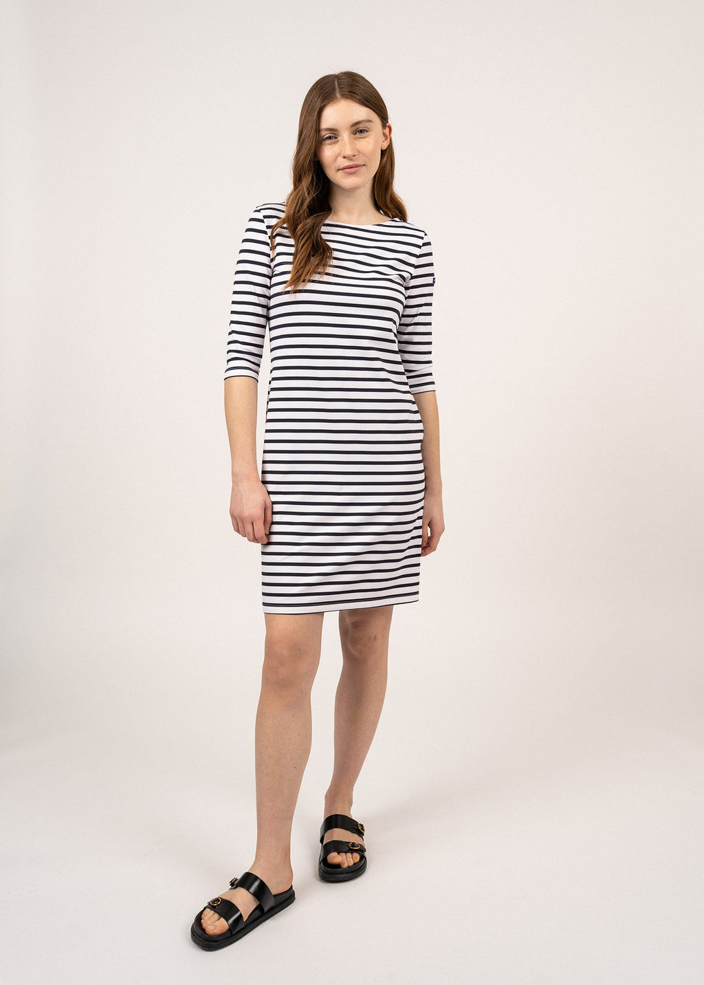 Saint James PROPRIANO - Form-Fitting Nautical Stripe Dress | Anti-UV Stretch Fabric (WHITE / NAVY)