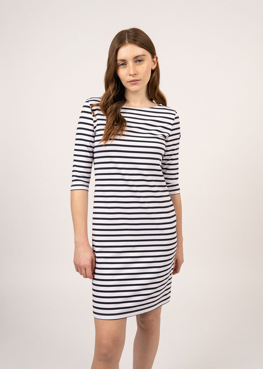 Saint James PROPRIANO - Form-Fitting Nautical Stripe Dress | Anti-UV Stretch Fabric (WHITE / NAVY)