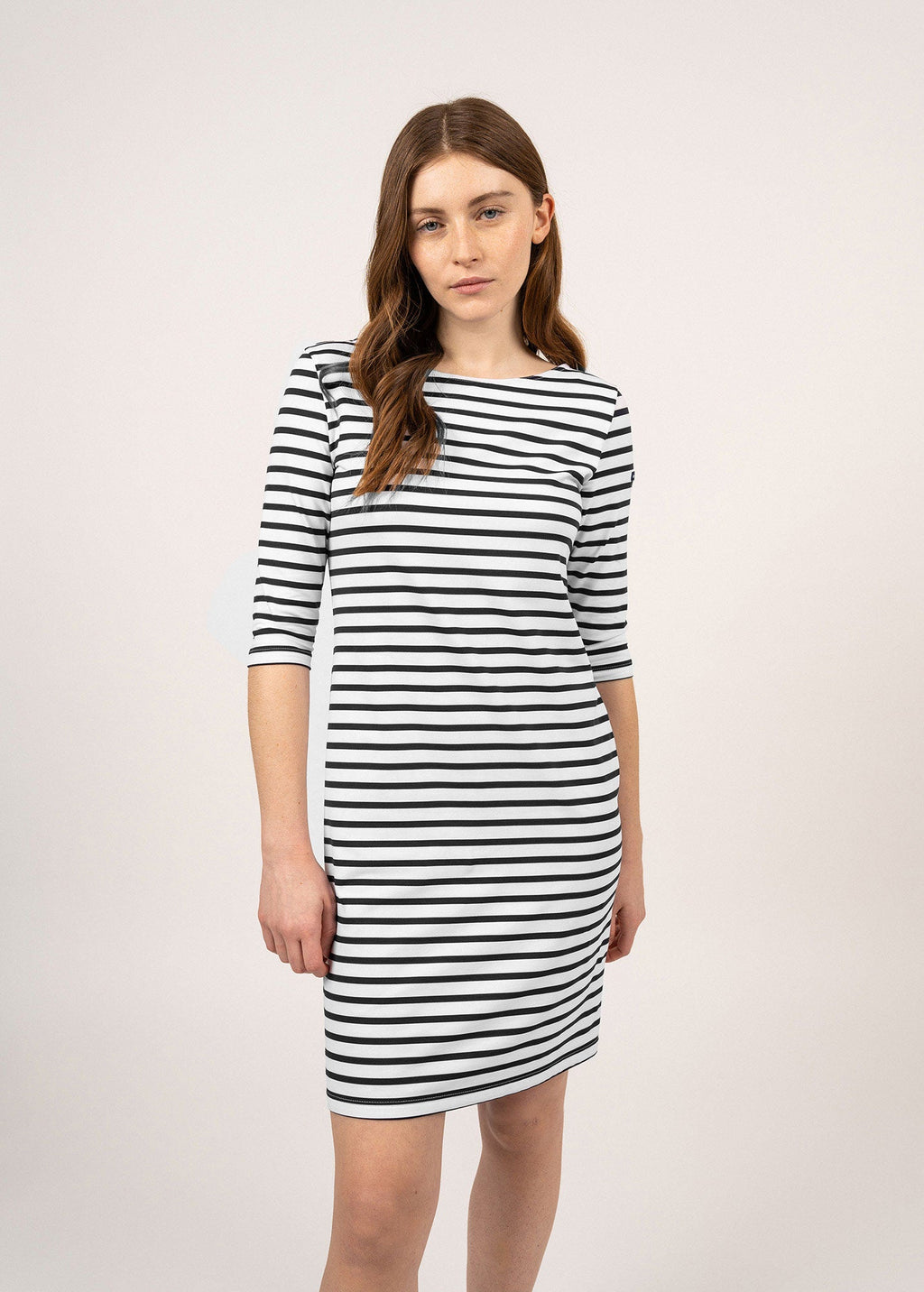 Saint James PROPRIANO - Form-Fitting Nautical Stripe Dress | Anti-UV Stretch Fabric (WHITE / BLACK)