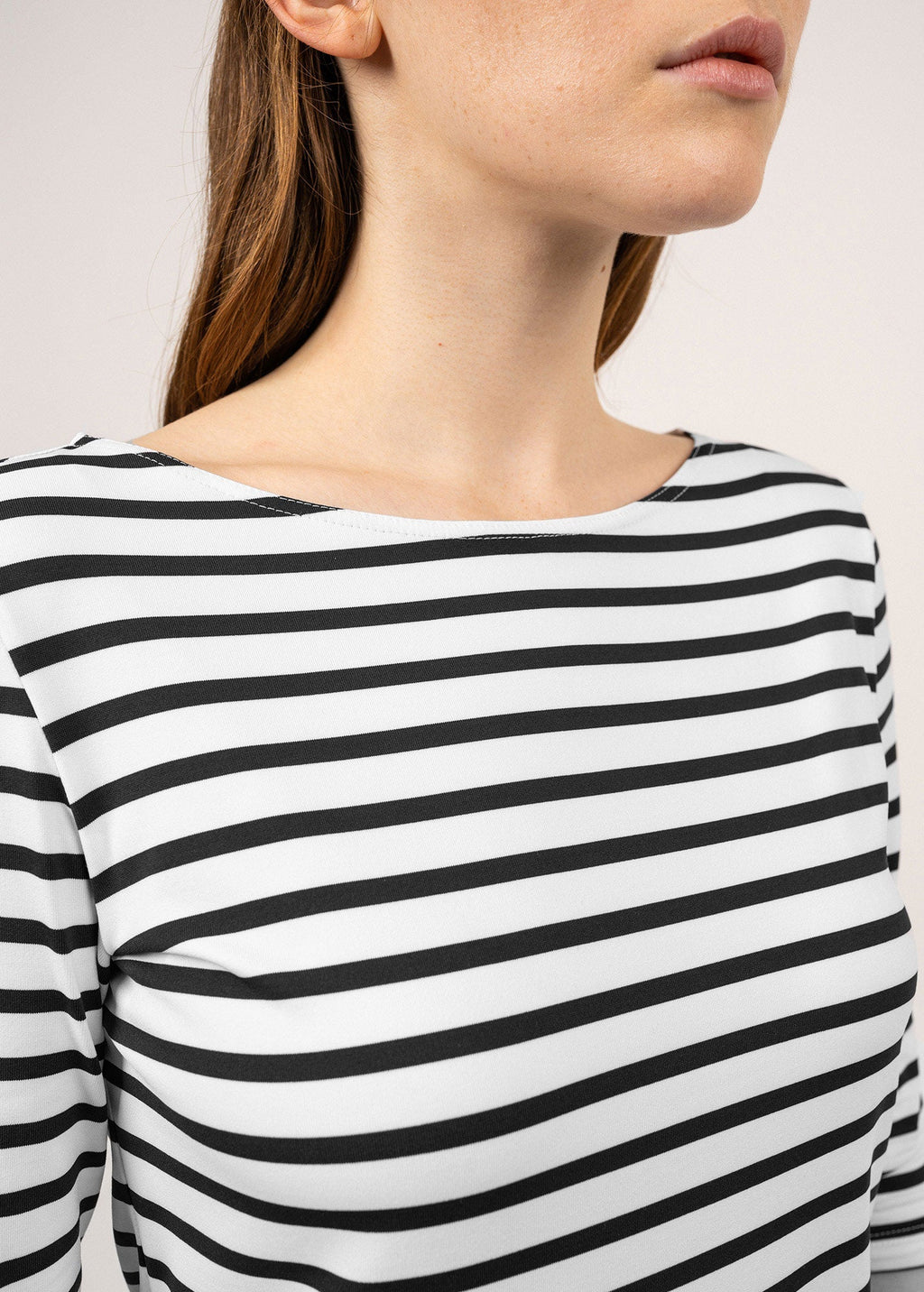 Saint James PROPRIANO - Form-Fitting Nautical Stripe Dress | Anti-UV Stretch Fabric (WHITE / BLACK)