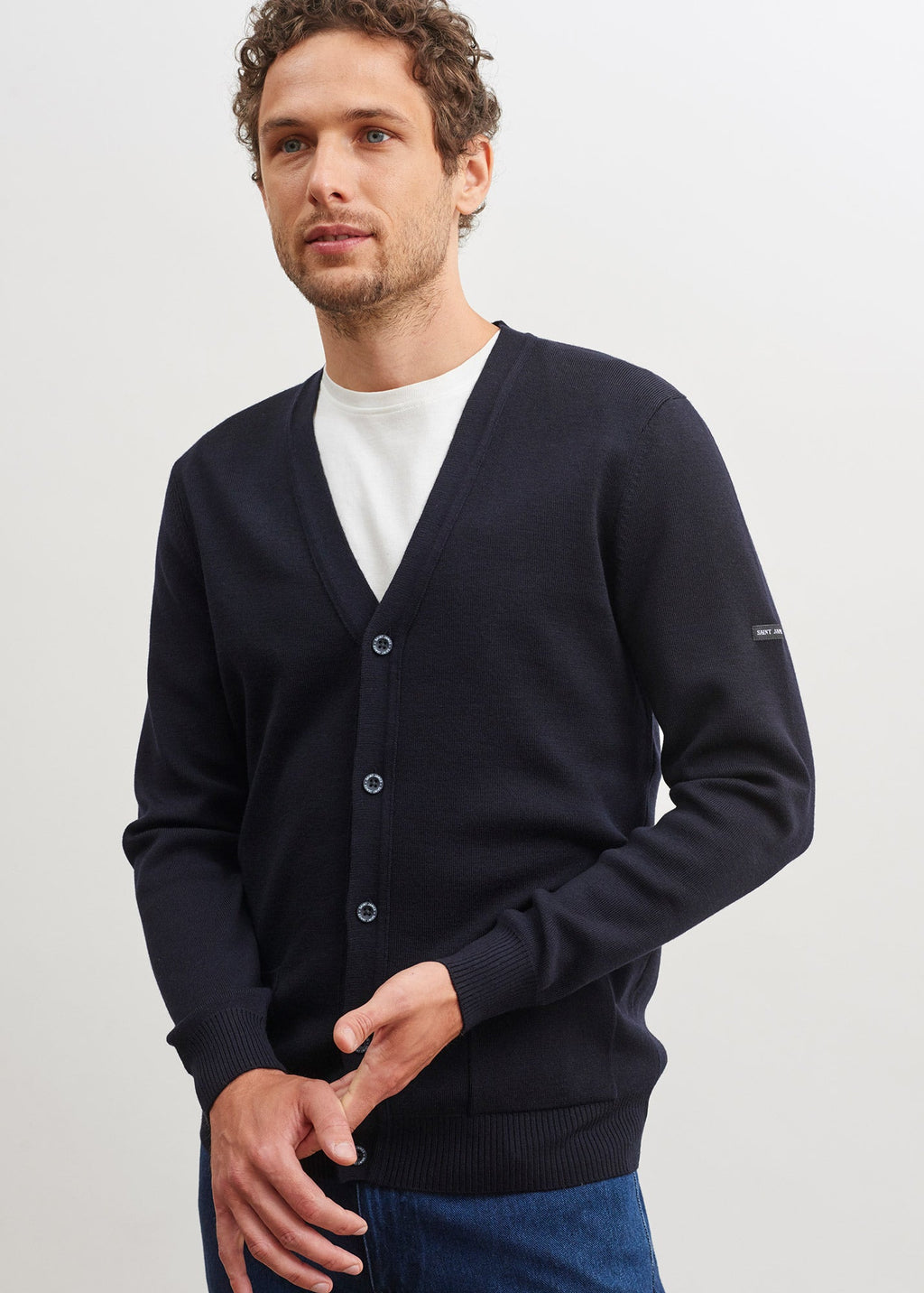 Saint James GUINGAMP - Cardigan With Buttons for Men | Extra Soft Merino Wool (NAVY)