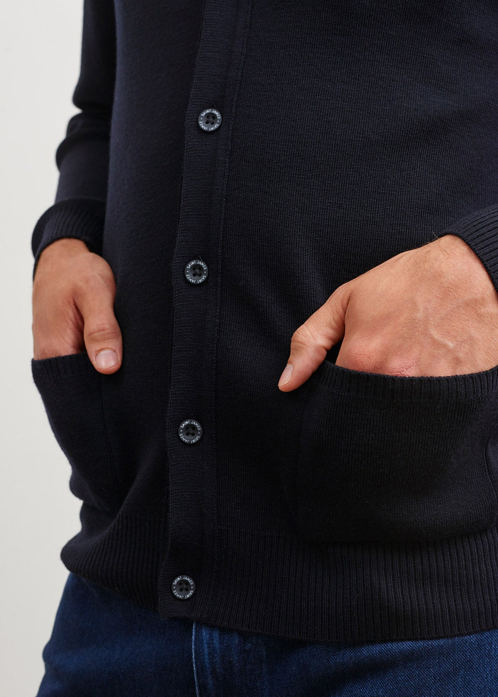 Saint James GUINGAMP - Cardigan With Buttons for Men | Extra Soft Merino Wool (NAVY)