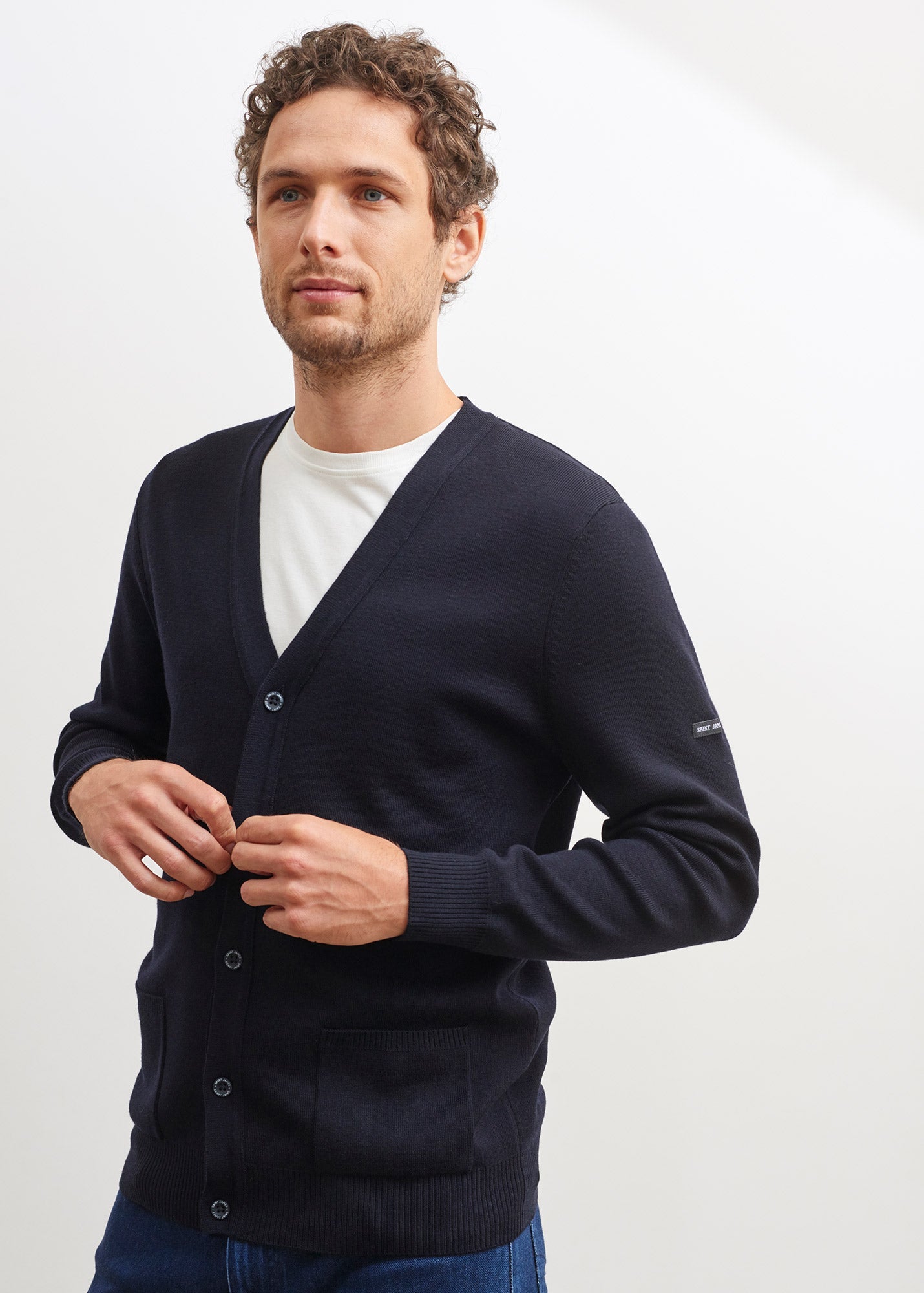 Saint James GUINGAMP - Cardigan With Buttons for Men | Extra Soft Merino Wool (NAVY)