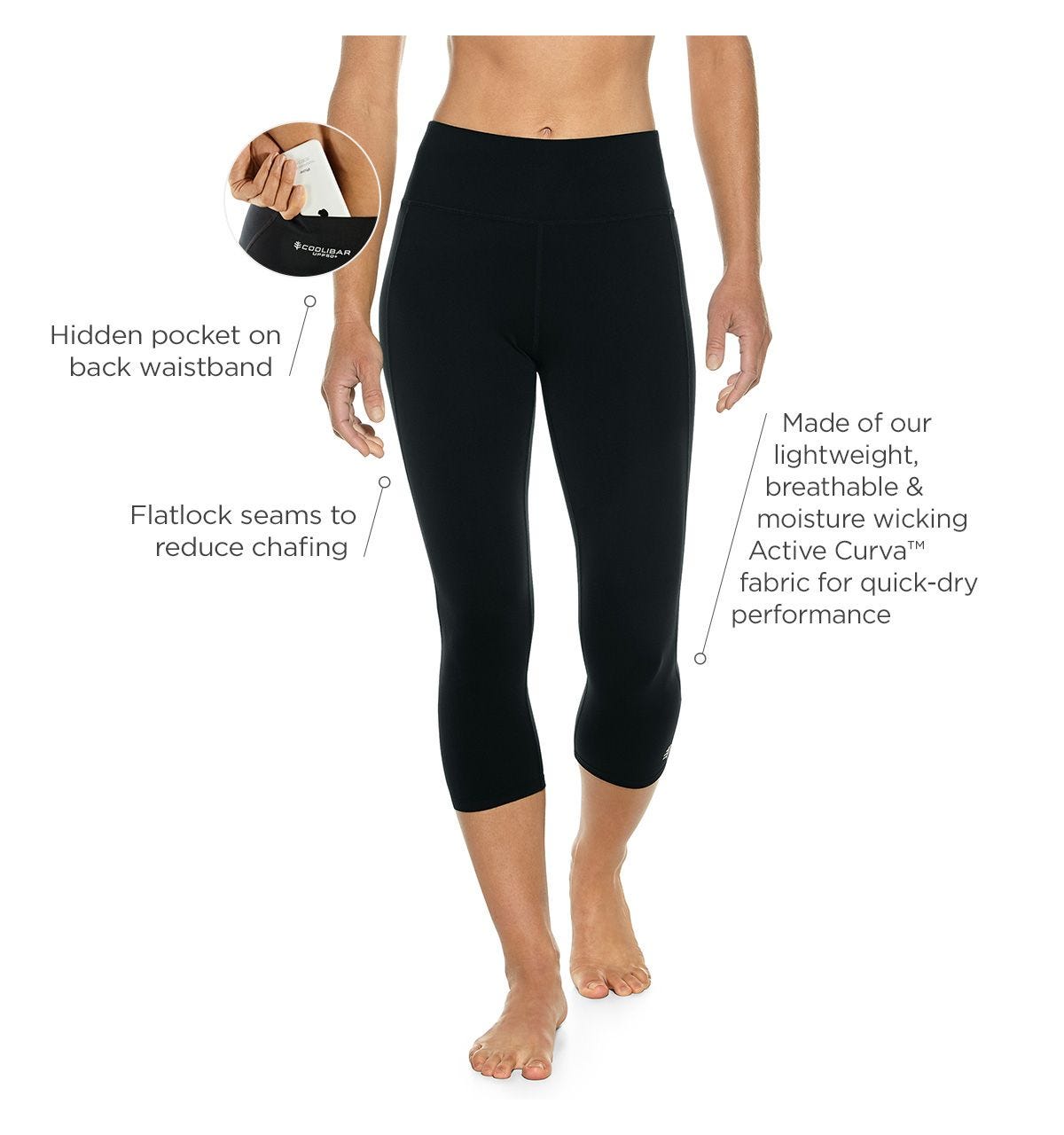 Coolibar Women's High Rise Asana Yoga Capris UPF 50 Breathable Moisture Wicking For Women