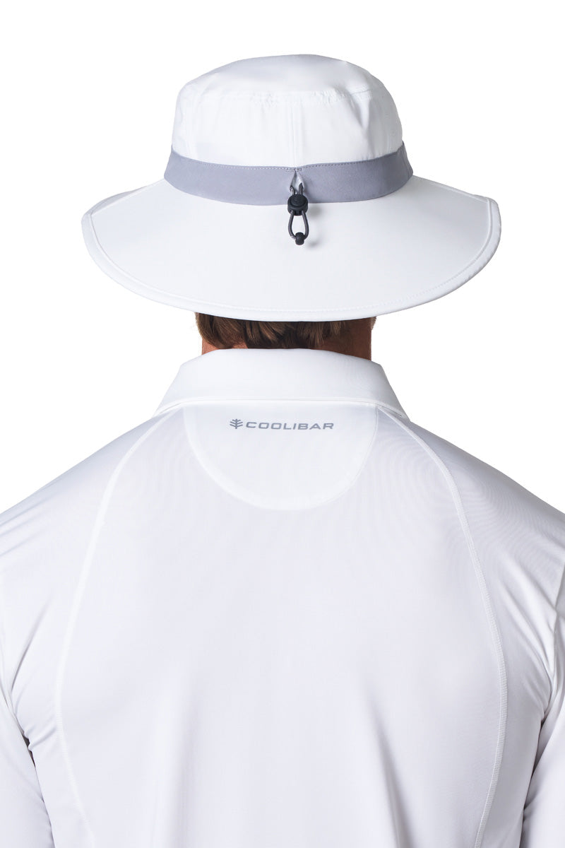 Coolibar Fore Wide Brim Performance Golf Hat, White/Steel Grey
