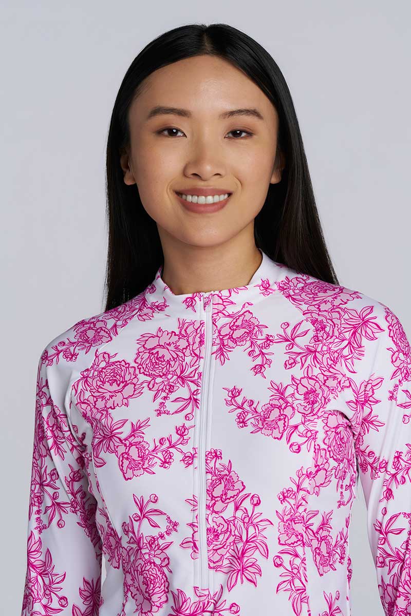 Escalante | Women's Zip Rash Guard | Fuchsia Bouquet