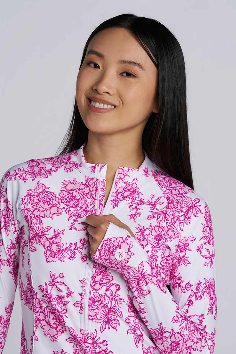 Escalante | Women's Zip Rash Guard | Fuchsia Bouquet