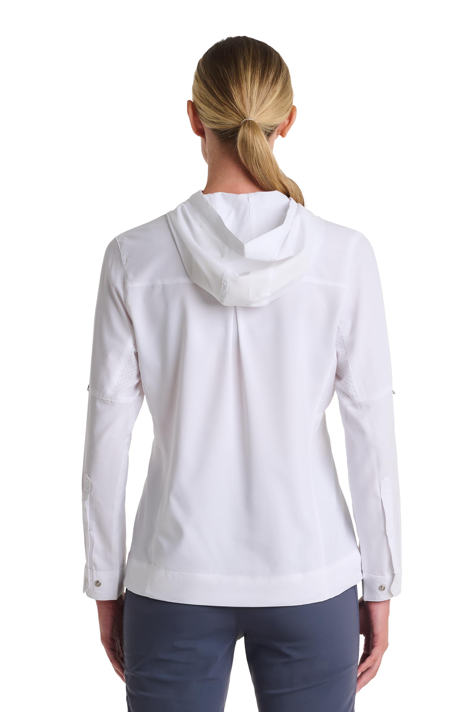 Coolibar Women Sea Spray Henley Hoodie With Sun Hood White For Fishing And Boating
