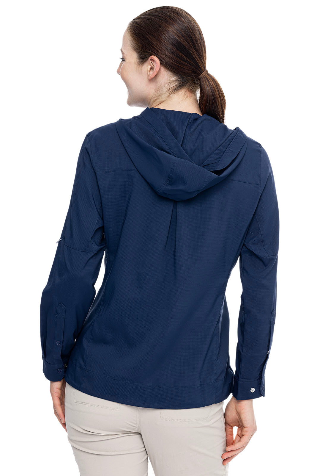 Coolibar Women's Sea Spray Henley Hoodie Navy Sun Protective Fishing Hoodie For Women