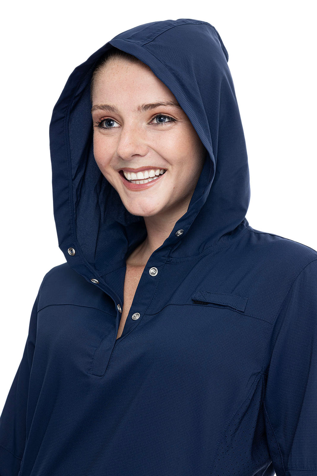 Coolibar Women's Sea Spray Henley Hoodie Navy Sun Protective Fishing Hoodie For Women