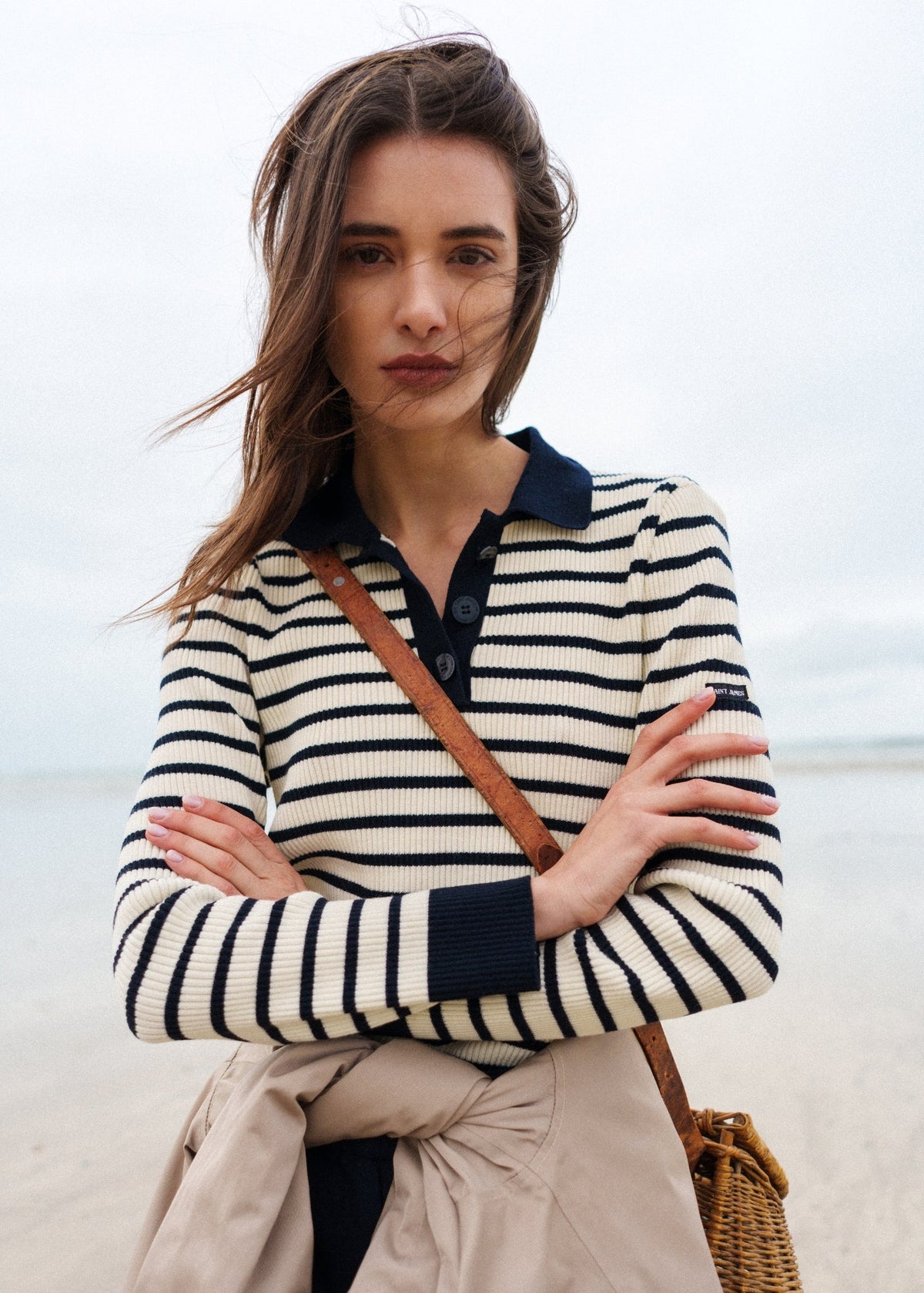 Saint James Fiquefleur Sweater, Ivory / Navy
