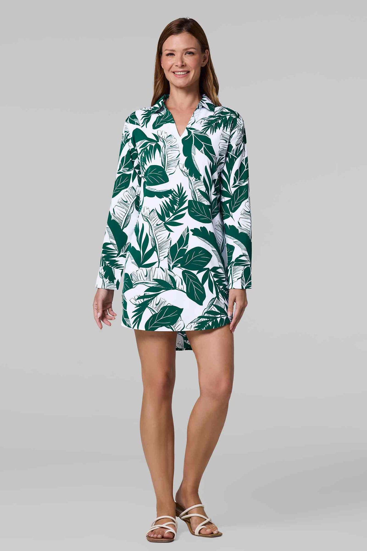 Koesta | Women's Cover-Up Pull Over Shirt with Pockets | Eden Green Palm Paradise