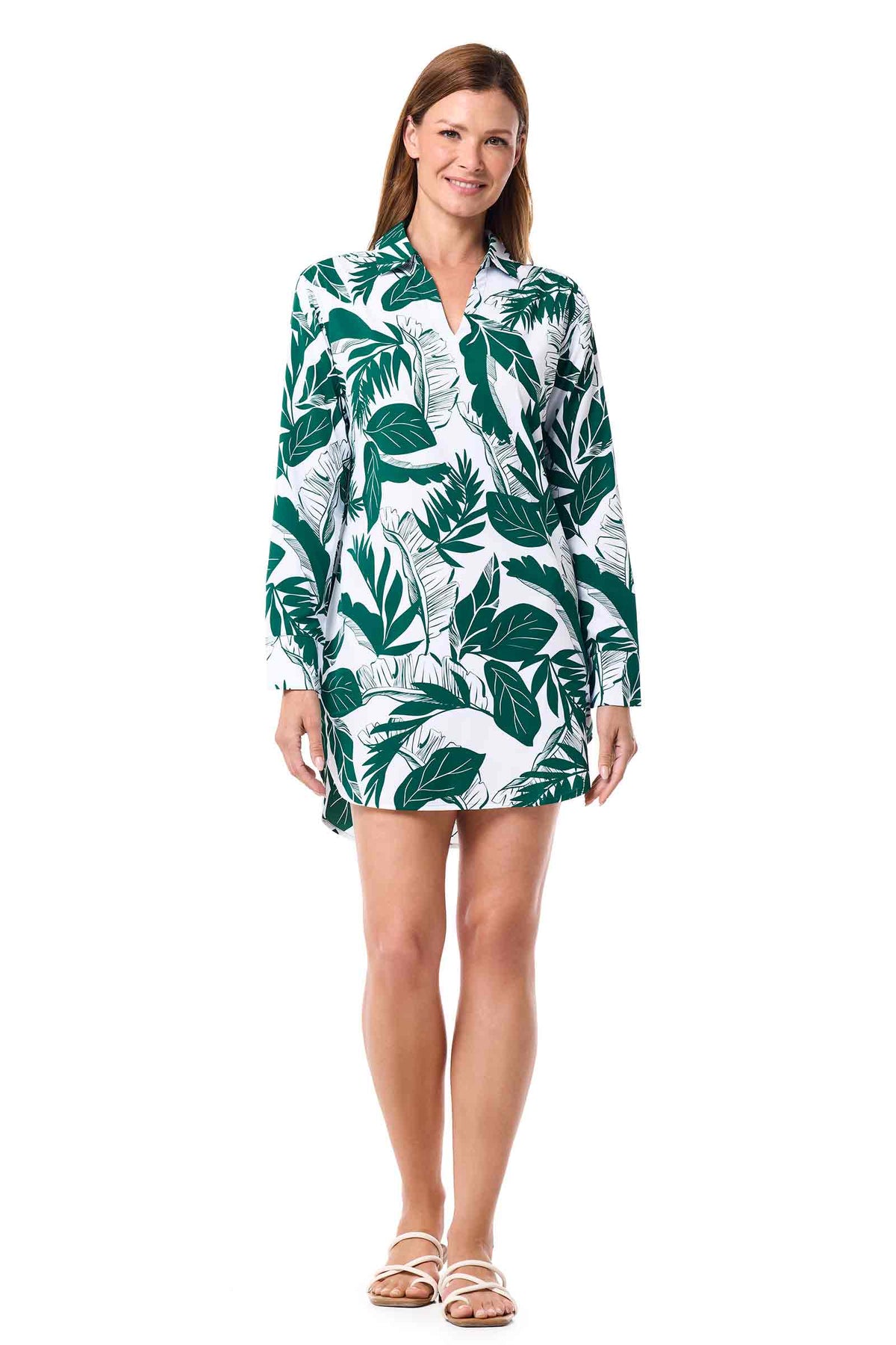 Koesta | Women's Cover-Up Pull Over Shirt with Pockets | Eden Green Palm Paradise