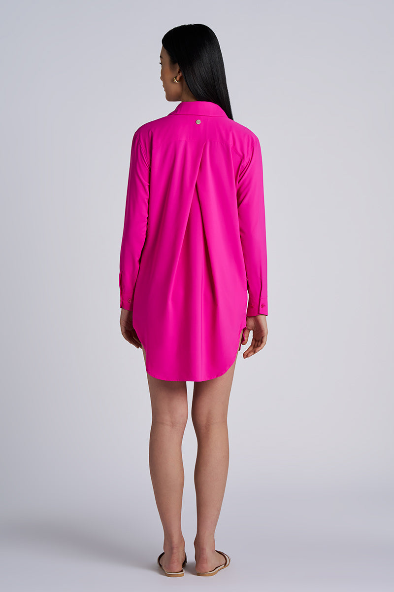 Coolibar Women's Koesta Cover-Up Pullover Shirt with Pockets, Fuchsia