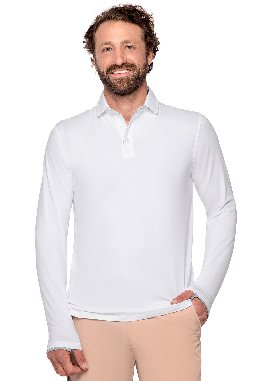 Coolibar Men's Bal Harbour Long Sleeve Polo With Thumbholes Upf Fifty Plus Sun Protection Breathable Cotton Bamboo