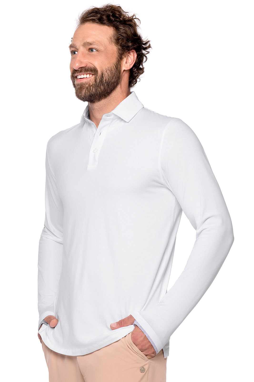 Coolibar Men's Bal Harbour Long Sleeve Polo With Thumbholes Upf Fifty Plus Sun Protection Breathable Cotton Bamboo