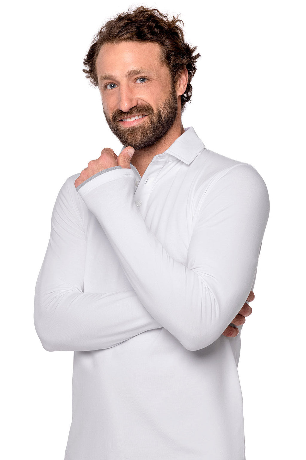 Coolibar Men's Bal Harbour Long Sleeve Polo With Thumbholes Upf Fifty Plus Sun Protection Breathable Cotton Bamboo