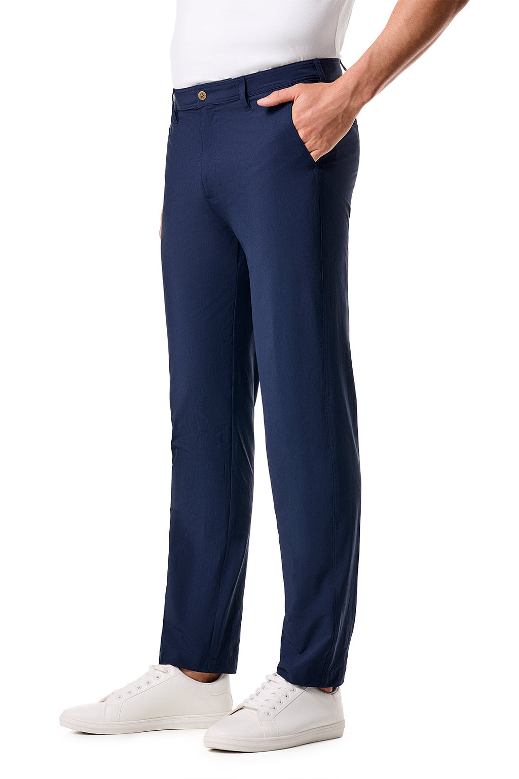 Coolibar Men's South Pointe Summer Casual Pants Navy Lightweight Chenolite Quick Dry With Hidden Zip Pocket For Men