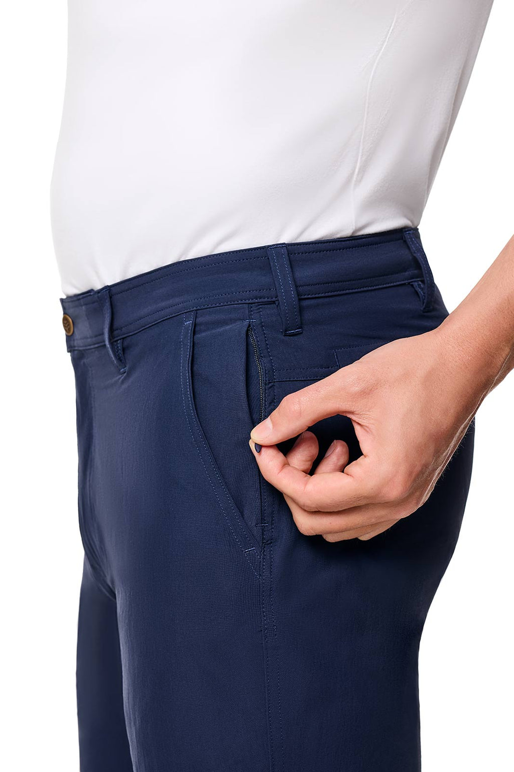 Coolibar Men's South Pointe Summer Casual Pants Navy Lightweight Chenolite Quick Dry With Hidden Zip Pocket For Men