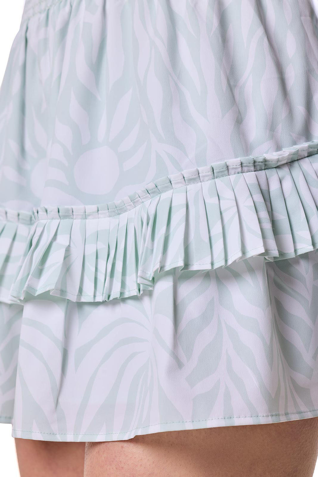 Coolibar Women's Charlotte Bay Ruffle Skirt Misty Aqua American Palm UPF50 Plus Aire Fabric