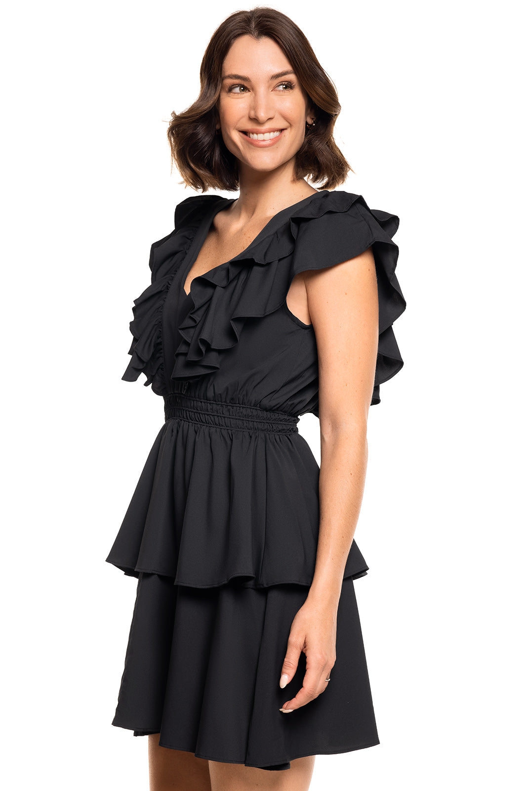 Coolibar Women's South Cove V Neck Ruffle Dress UPF 50 Plus Aire Fabric Lightweight Sun Protective