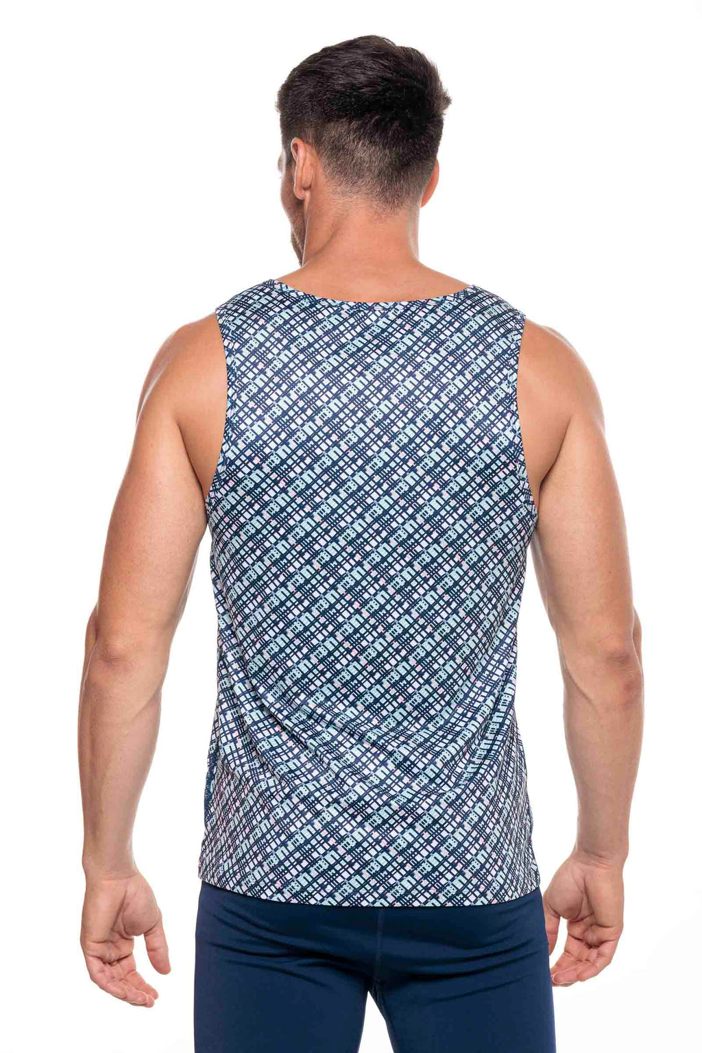 Coolibar Men's Dade Swim Tank Top Navy Gulf Stream Stripe With UPF50 Sun Protection For Men