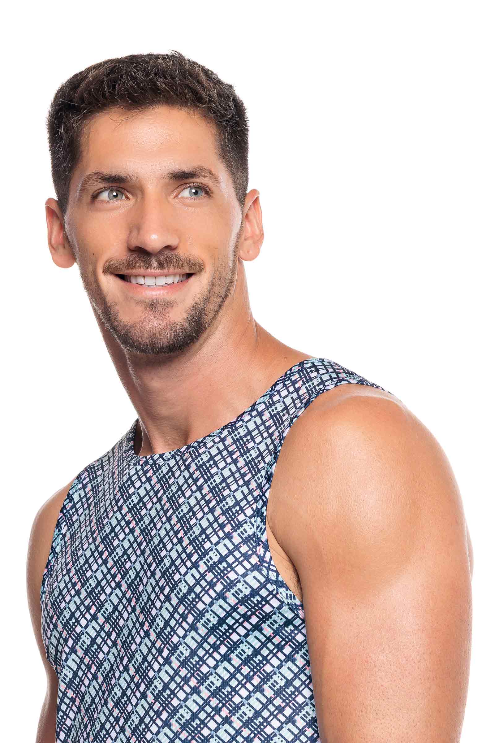 Coolibar Men's Dade Swim Tank Top Navy Gulf Stream Stripe With UPF50 Sun Protection For Men