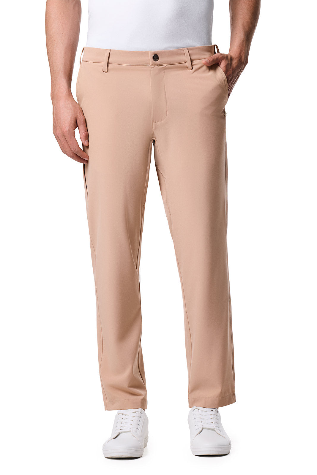 Coolibar Men's Westchester Travel Pants Light Sand With Rfid Blocking Pockets And Retractable Waistband For Travelers