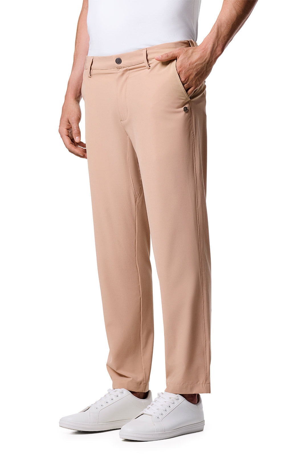 Coolibar Men's Westchester Travel Pants Light Sand With Rfid Blocking Pockets And Retractable Waistband For Travelers