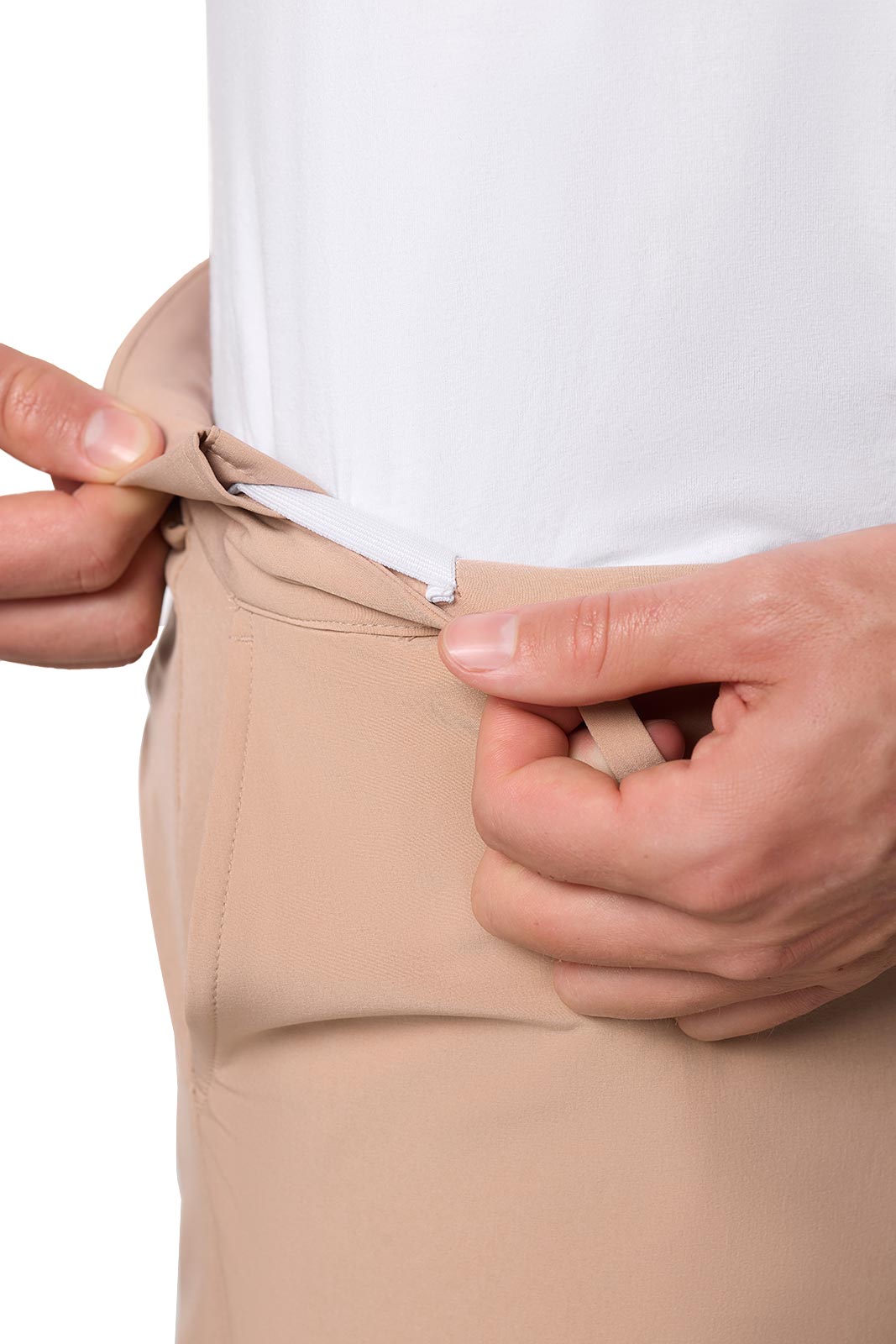 Coolibar Men's Westchester Travel Pants Light Sand With Rfid Blocking Pockets And Retractable Waistband For Travelers