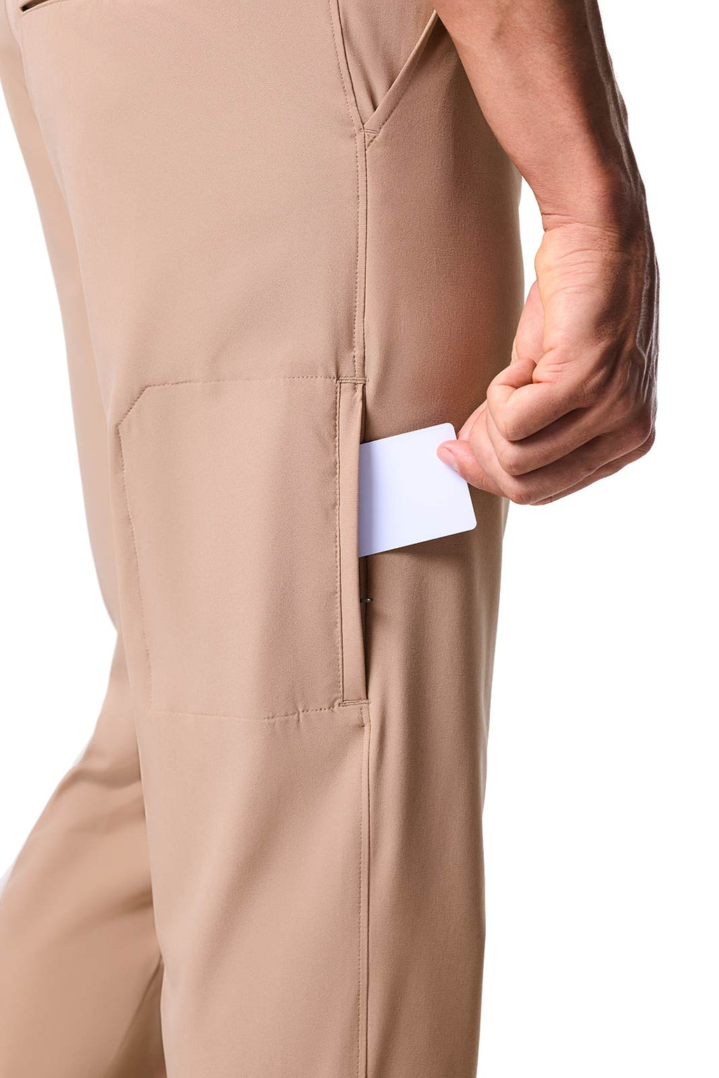 Coolibar Men's Westchester Travel Pants Light Sand With Rfid Blocking Pockets And Retractable Waistband For Travelers