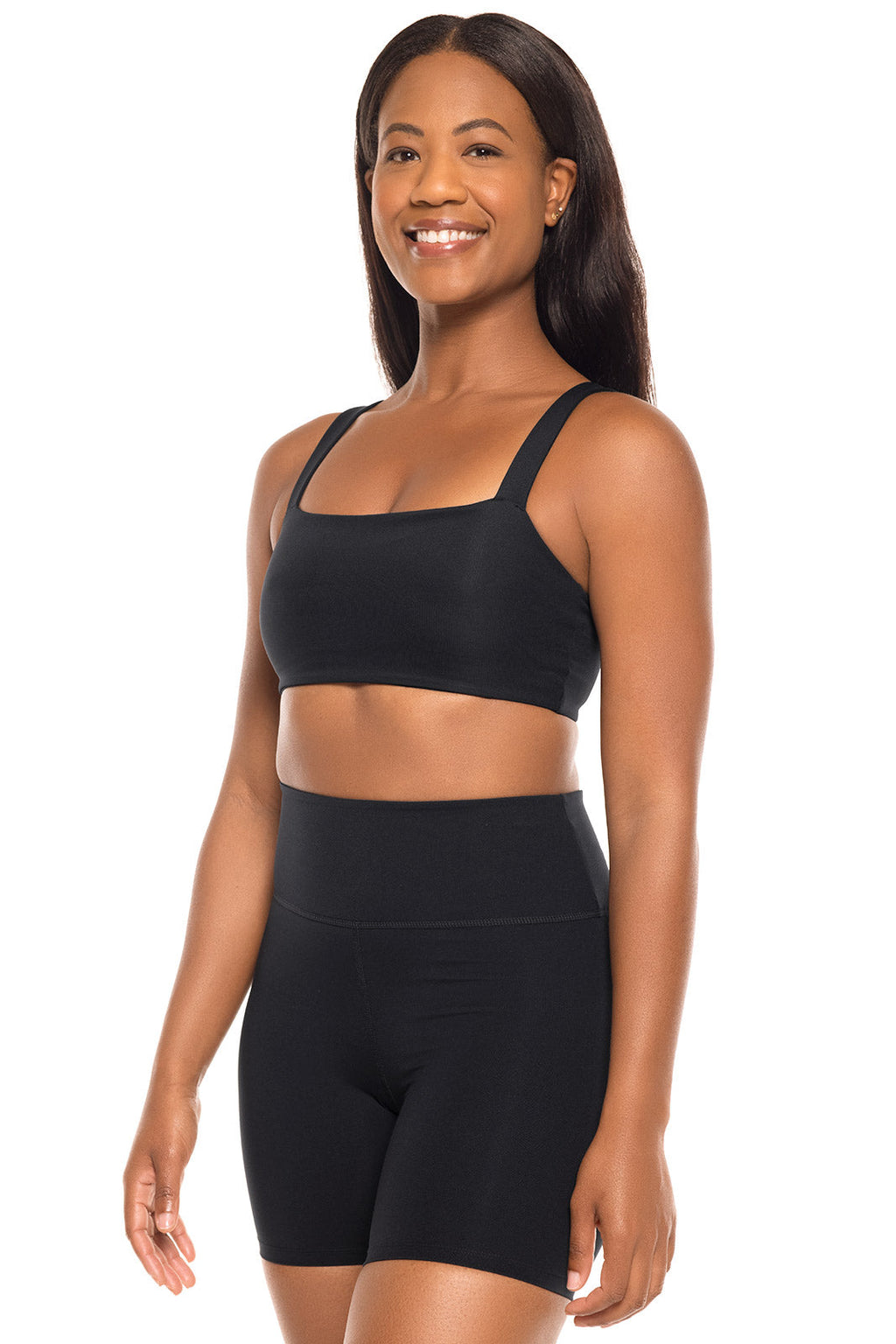 Coolibar Womens Shavasana Yoga Sports Bra Black Removable Cups UPF50 Plus Active Curva Fabric For Yogis