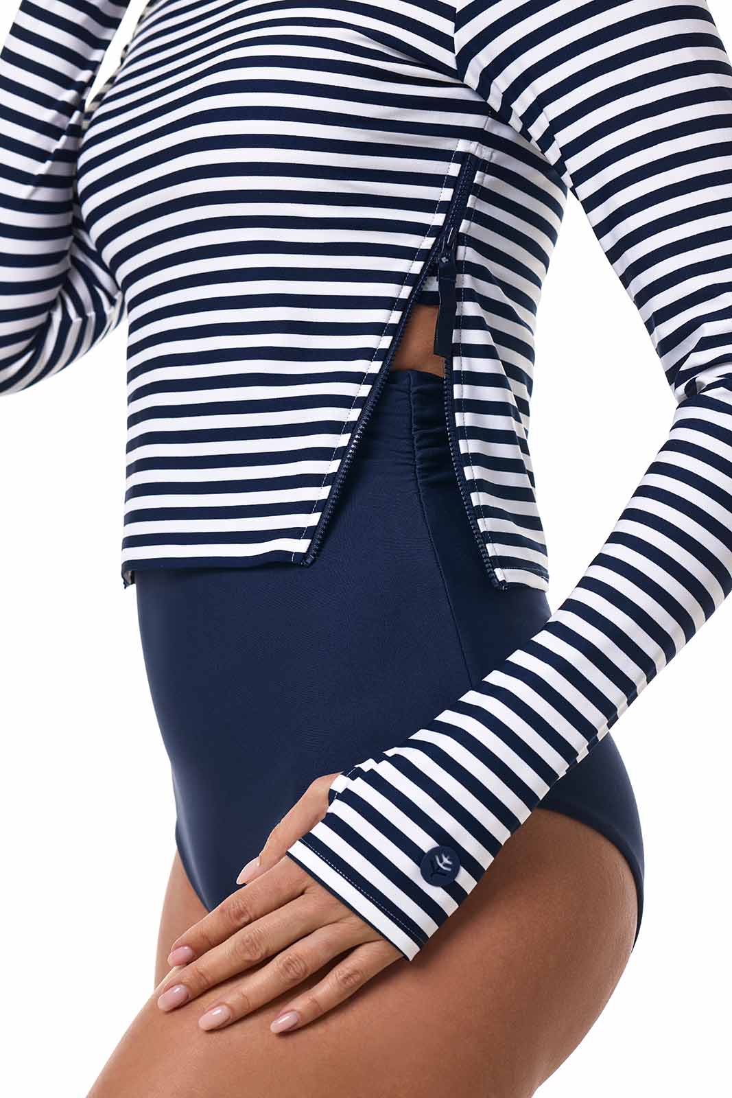 Bayfront | Women's Rash Guard | White/Navy Stripe