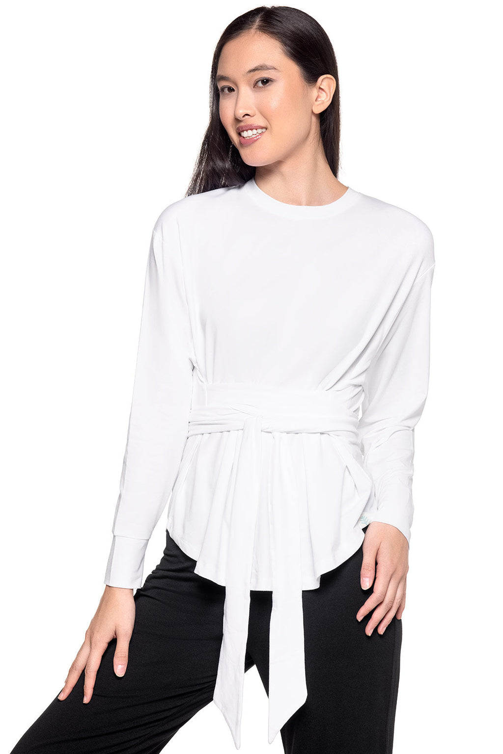 Coolibar Merrick Sun Protection Tie Long Sleeve Shirt For Women With Waist Tie Silhouette