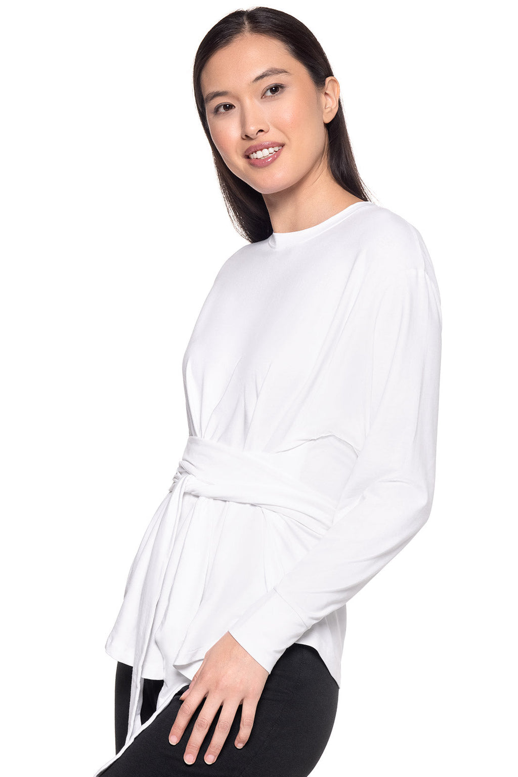 Coolibar Merrick Sun Protection Tie Long Sleeve Shirt For Women With Waist Tie Silhouette