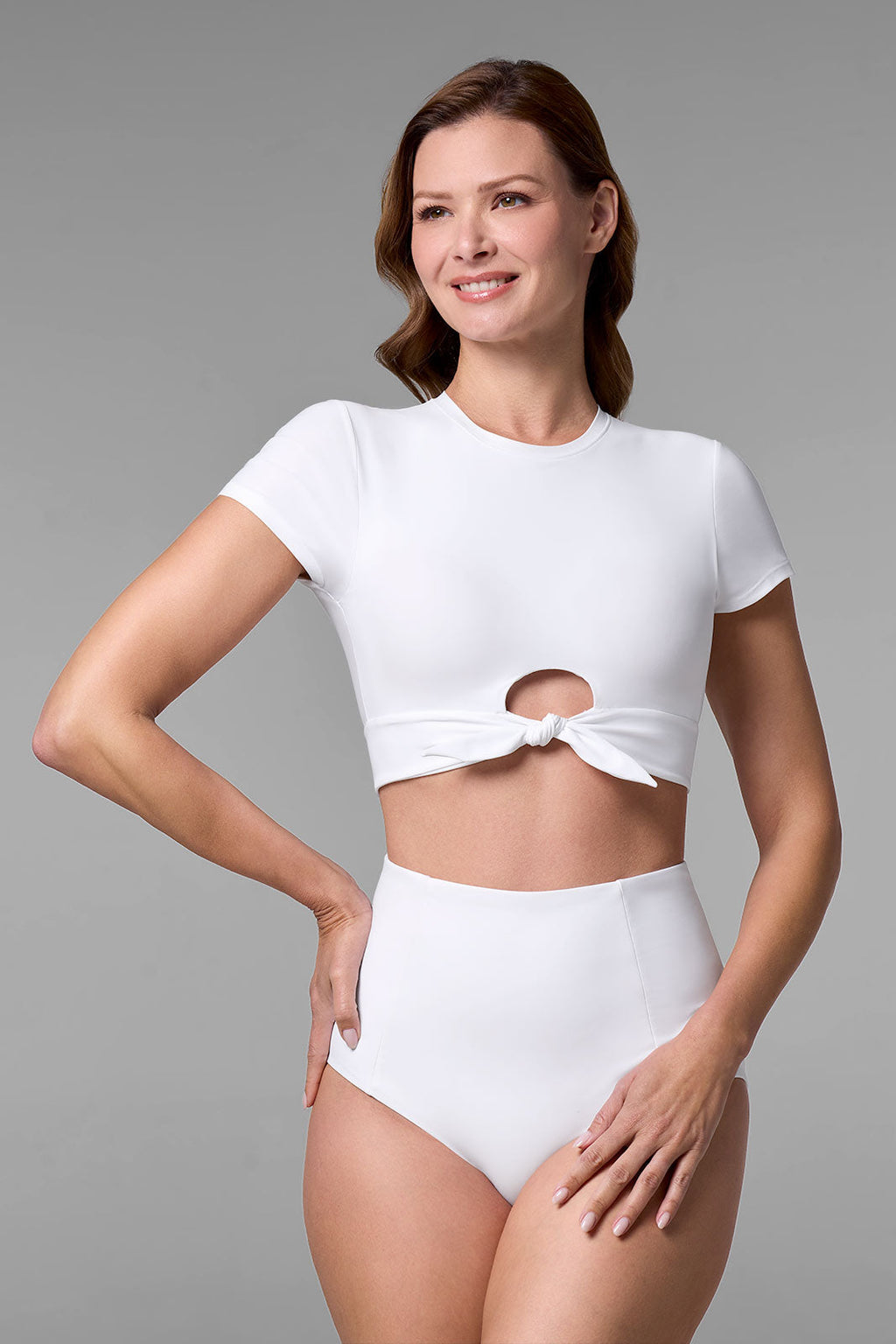 Hibiscus Island | Crop Swim Crop Top | White