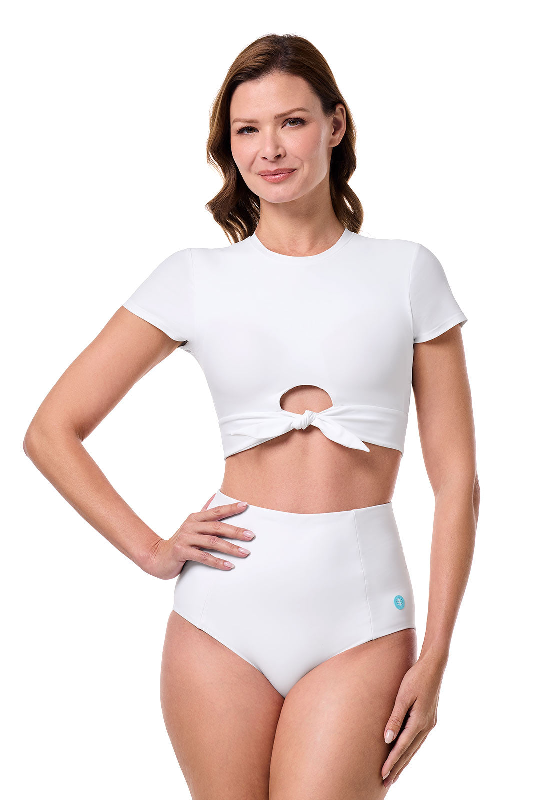 Hibiscus Island | Crop Swim Crop Top | White