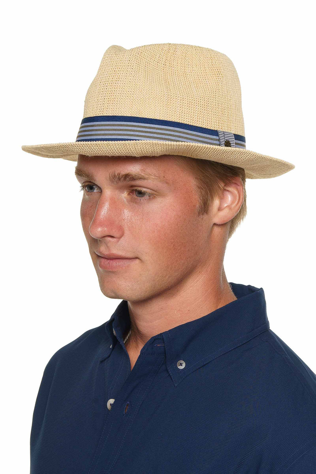 Coolibar 1st Street Mens Classic Poly Knit Fedora Natural Crushable Sun Protection