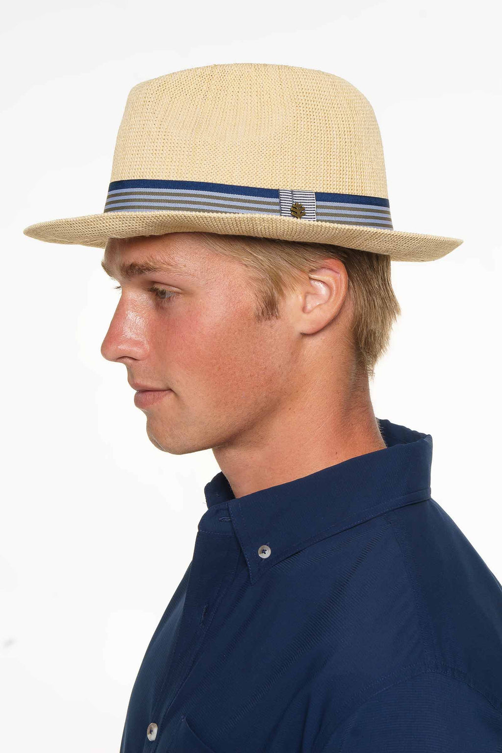 Coolibar 1st Street Mens Classic Poly Knit Fedora Natural Crushable Sun Protection