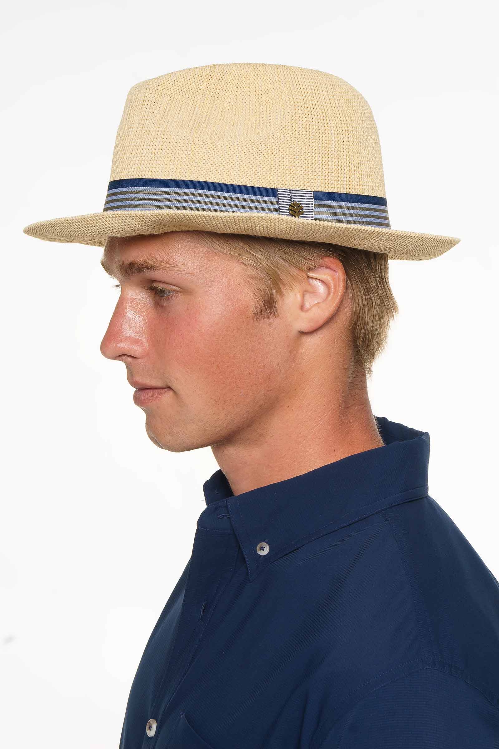 Coolibar 1st Street Mens Classic Poly Knit Fedora Natural Crushable Sun Protection