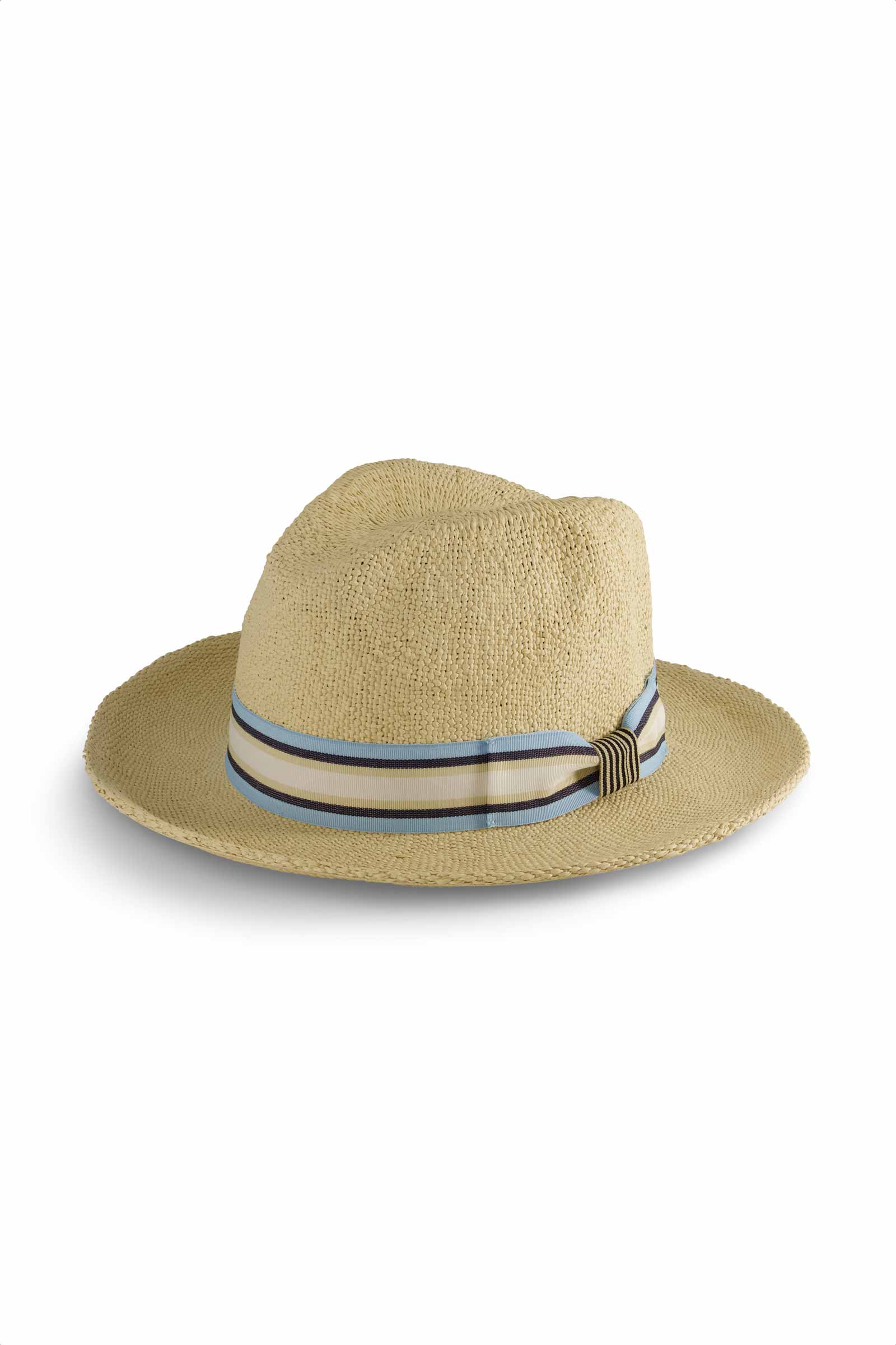 Coolibar Men's Surf Club Fedora Hand Woven Straw With Rugby Stripe Band Upf 50 Sun Protection