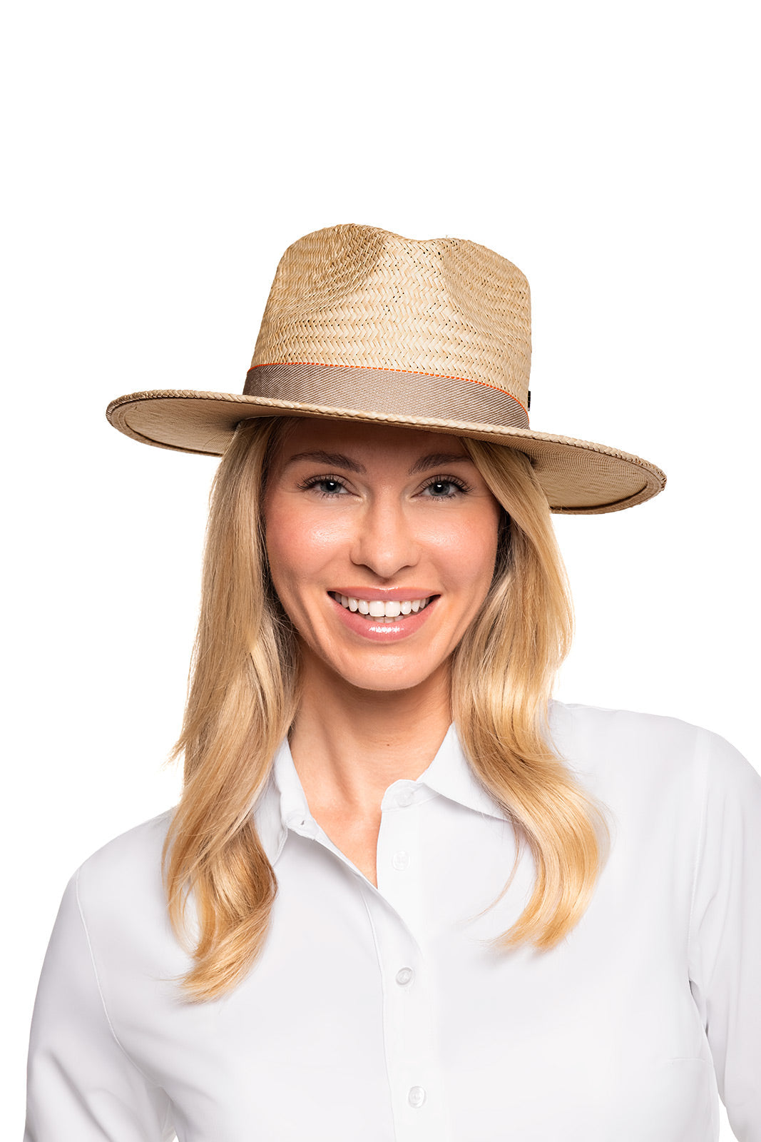 Coolibar Abaco Palm Straw Pinch Front Fedora Natural With Moisture Wicking Sweatband For Outdoor Adventurers