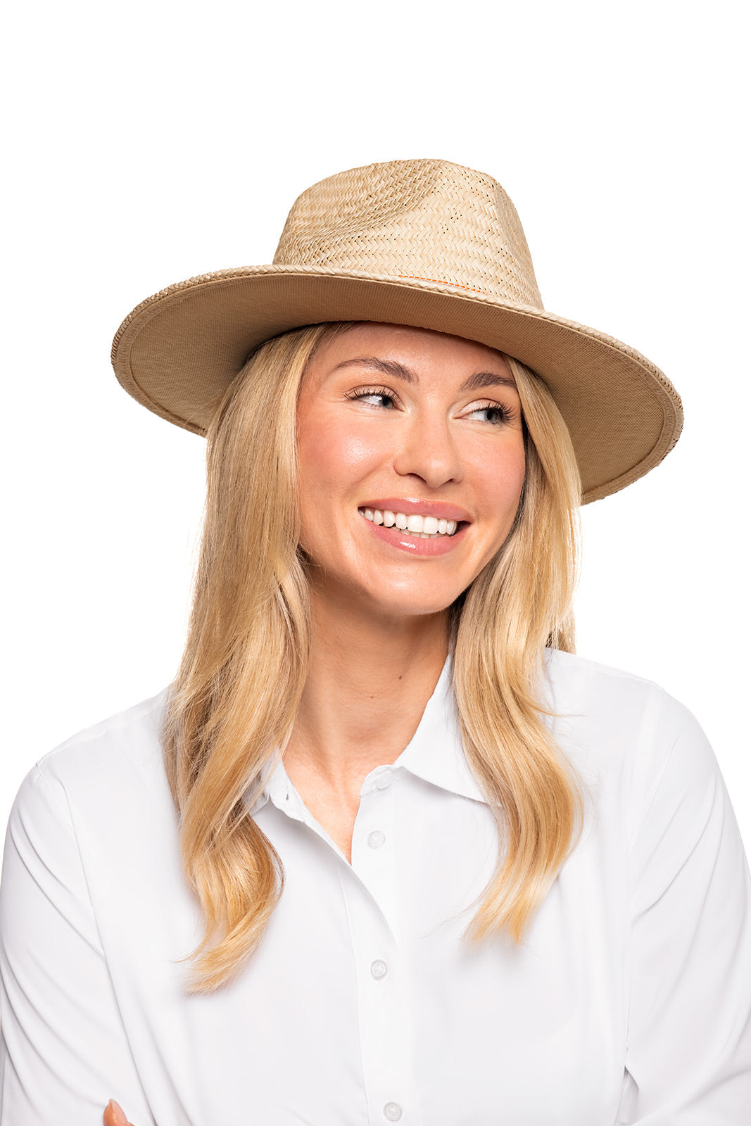 Coolibar Abaco Palm Straw Pinch Front Fedora Natural With Moisture Wicking Sweatband For Outdoor Adventurers