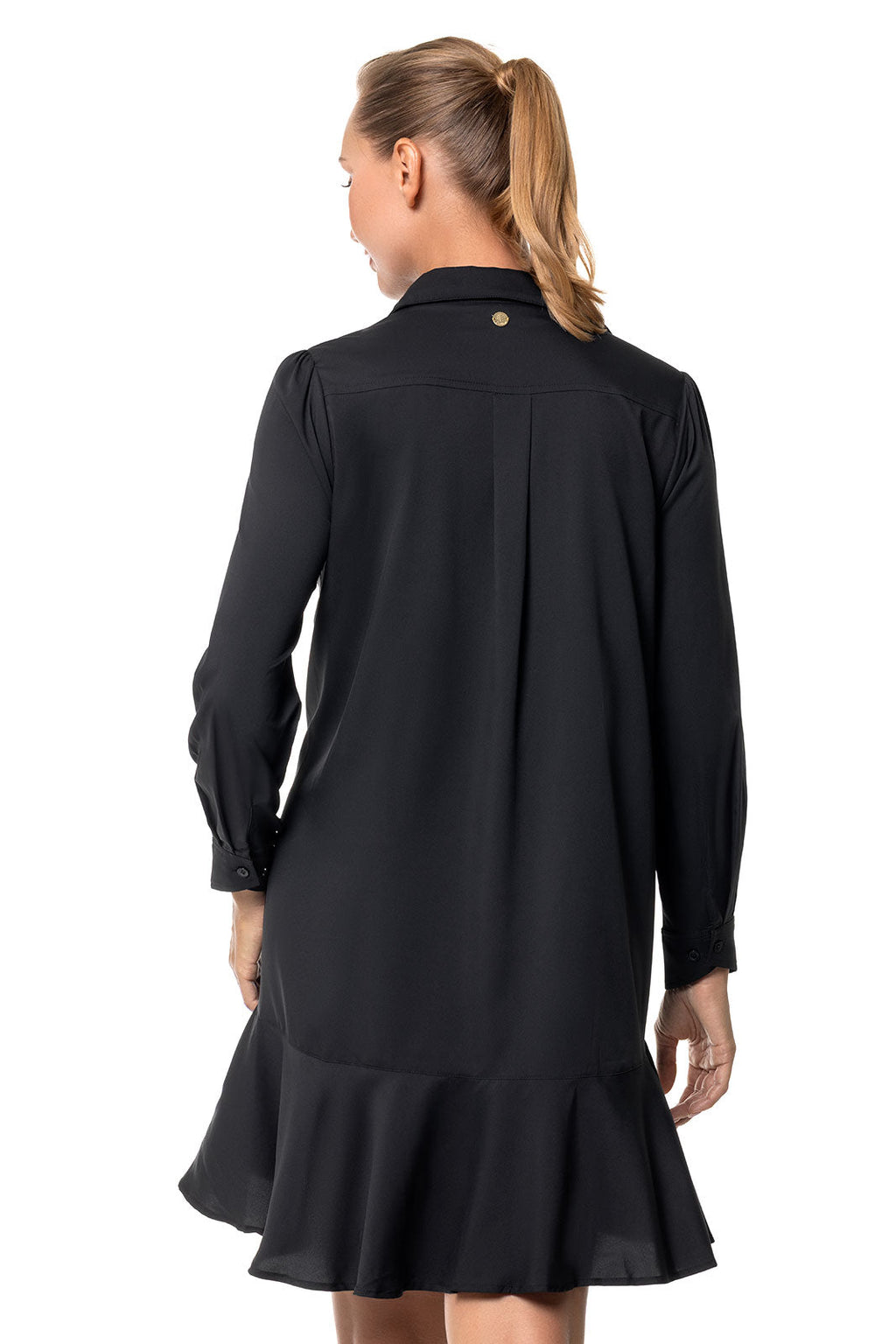 Castaneda | Women's Flared Shirt Dress with Long Sleeves | Black